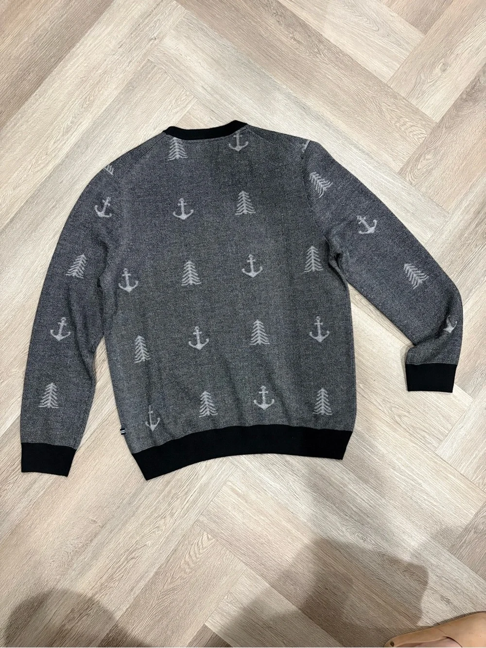 Nautica Grey Anchor-Print Crewneck Sweater Size L